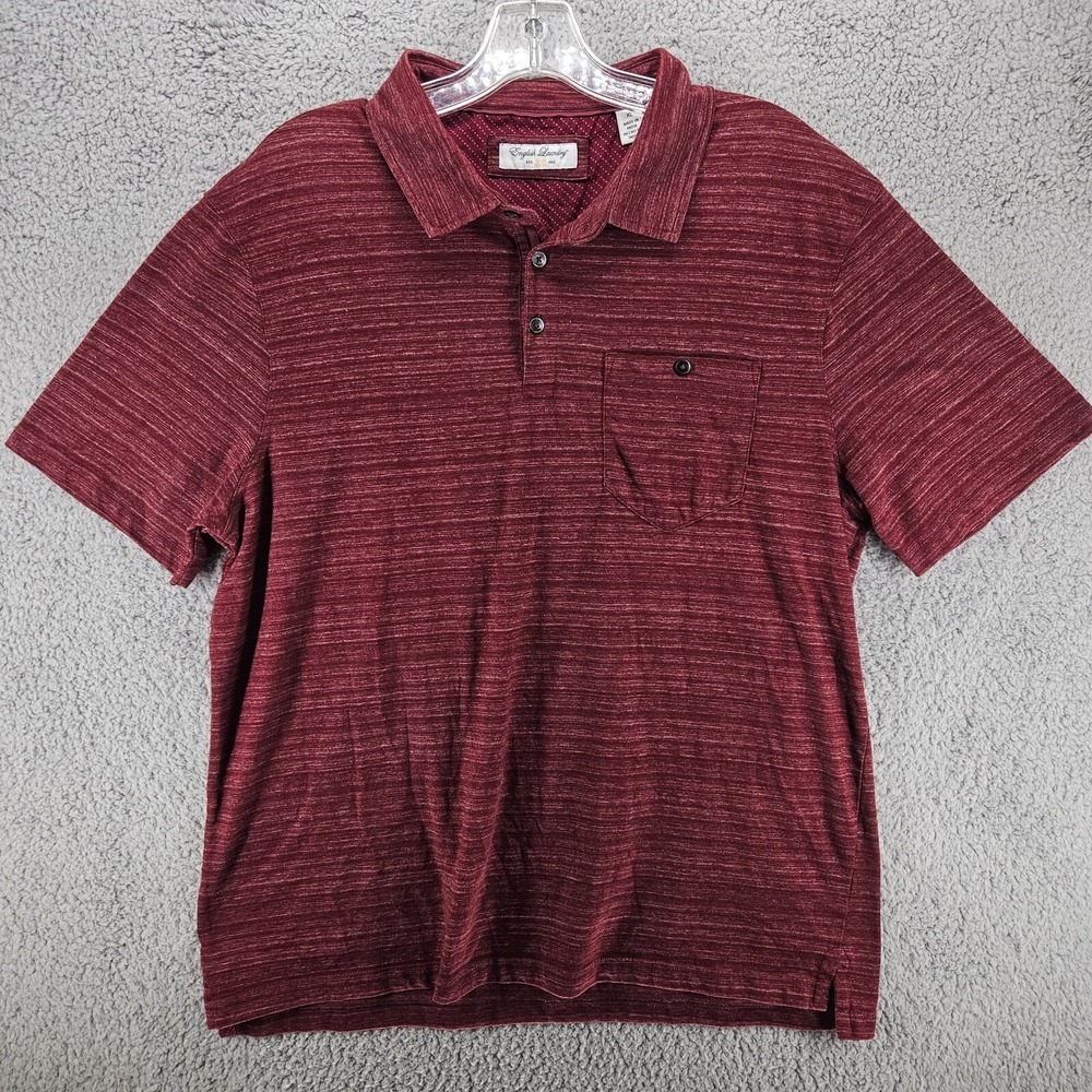 English Laundry Mens XL Polo Shirt Burgundy Red Space Dye Short Sleeve Pocket